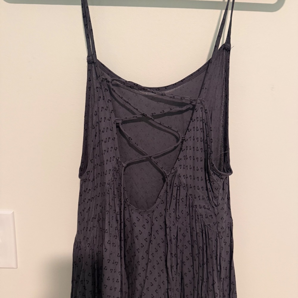 Intimately Free People Heart Print Lace Up Back Mini Dress Charcoal Grey Small - Picture 4 of 5